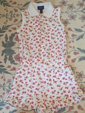 Polo by Ralph Lauren White Romper with Pink Strawberry Print
